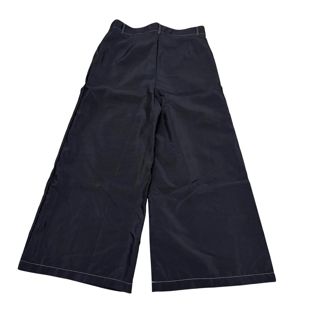 Reclaimed Vintage Unisex Wide Leg Pants L /US 8 Black High Waist Contrast Stitch - Picture 2 of 10
